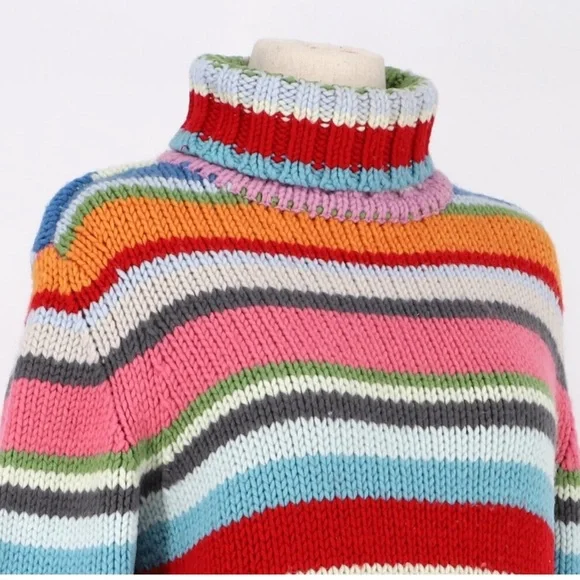 Vintage Y2K rainbow stripe Gap holiday wool turtleneck sweater XL - Picture 7 of 8